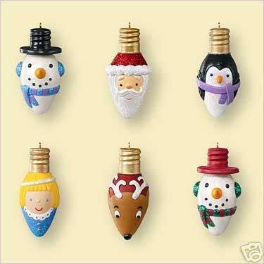 MERRY and BRIGHT 6 miniature Light Bulbs 2006 Hallmark Ornaments