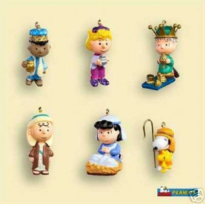 Set of 6 PEANUTS GANG Christmas Pageant Nativity~ Miniature Ornaments