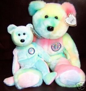 Ty BIRTHDAY Beanie BABY & BUDDY Bears Set of 2~Pastel Tie-dyed