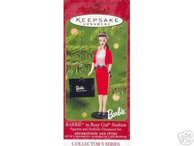 BARBIE Busy Girl Fashion w/ Portfoilo~set of 2 Hallmark 2001 Ornaments~8th in Series
