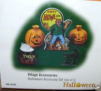 Department 56~Village Halloween Accessory Set of 5~Dept 56~Black Cat, Werewolf, Pumpkins,etc