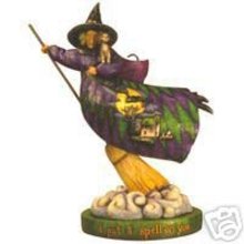 Jim Shore WITCH on BROOM with CAT on CLOUDS