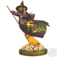 Jim Shore WITCH on BROOM with CAT on CLOUDS