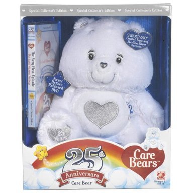 Care Bears 25th ANNIVERSARY Plush White Bear+DVD~SILVER Edition~SWAROVSKI CRYSTALS~in BOX