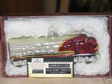 Lionel 1950 Santa Fe Locomotive~Blown Glass 1999 Hallmark Christmas Train Ornament~Crown Reflections