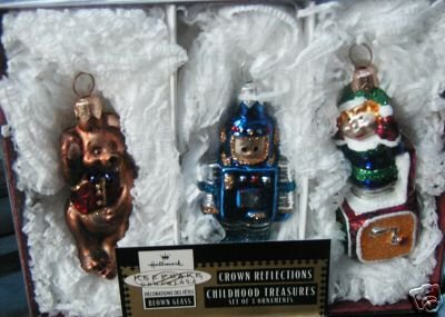CHILDHOOD TREASURES~Blown Glass 1999 Hallmark Set of 3 Ornaments~Crown Reflections