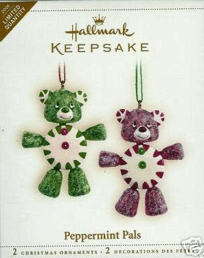 2006 Hallmark Ornament PEPPERMINT PALS Limited Quantity~Set of 2 Candy Bears