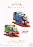 THOMAS the TANK ENGINE & PERCY~2 Hallmark Train Christmas Ornaments 2007