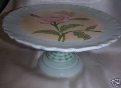 Hand Painted Pedestal CAKE PLATTER Plate Floral China Zrike