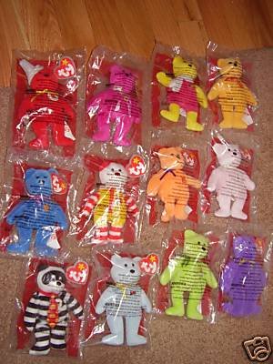 McDonalds 25th Anniversary Set of 12 TY BEARS~Happy Meal~Sealed Bags