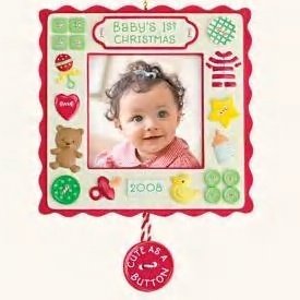 2008 Hallmark BABY'S FIRST CHRISTMAS Photo Holder Ornament~Cute as a Button