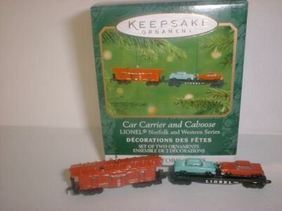 2001 Hallmark LIONEL Car Carrier & Caboose~Norfolk and Western~2 Die-cast Trains Ornaments