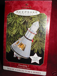 1997 Hallmark Friendship 7~Journeys Into Space~Christmas Ornament~Light & John Glenn Voice~NASA