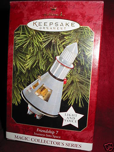 1997 Hallmark Friendship 7~Journeys Into Space~Christmas Ornament~Light & John Glenn Voice~NASA