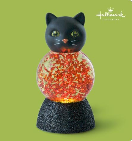 Hallmark Halloween Glitter KITTY Cat Water Globe~Changes Colors