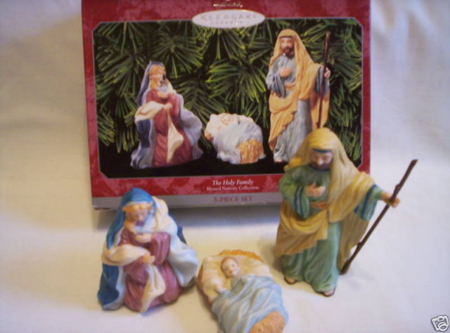 1998 Hallmark THE HOLY FAMILY set of 3 Porcelain Ornaments: Joseph, Mary & Baby Jesus