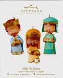 Hallmark 2010 GIFTS WE BRING~Porcelain 3 Piece Club Exclusive Ornament~Mary's Angels Nativity