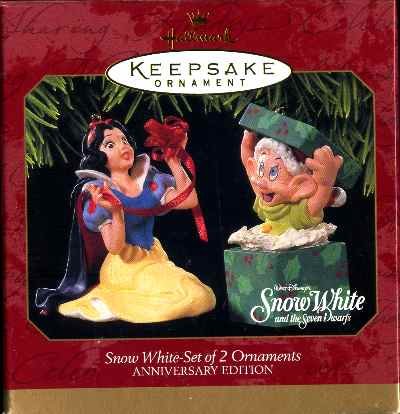 New SNOW WHITE and DOPEY 2 Disney Christmas Ornaments Hallmark 1997