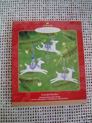 Hallmark 2001 GRACEFUL REINDEER set of 3 PORCELAIN Ornaments
