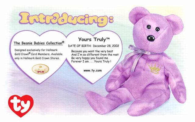 TY Yours Truly Hallmark Gold Crown Exclusive Beanie Baby Bear