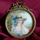 Miniature Antique Painting on Ivory of a lady in a Garden