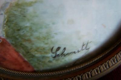 Miniature Antique Painting on Ivory of a lady in a Garden