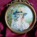 Miniature Antique Painting on Ivory of a lady in a Garden