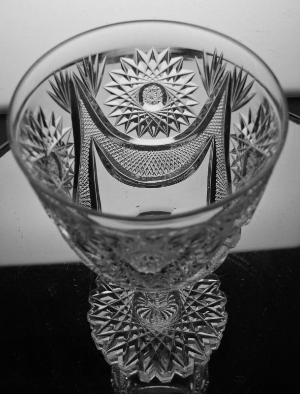 American Brilliant Period Cut Glass Crystal Goblet in a Drape Style Pattern