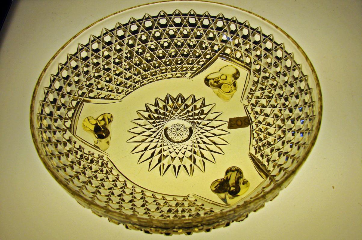 Gold Colored American Brilliant Period Cut Glass Crystal 3 Legged Ferner Bowl