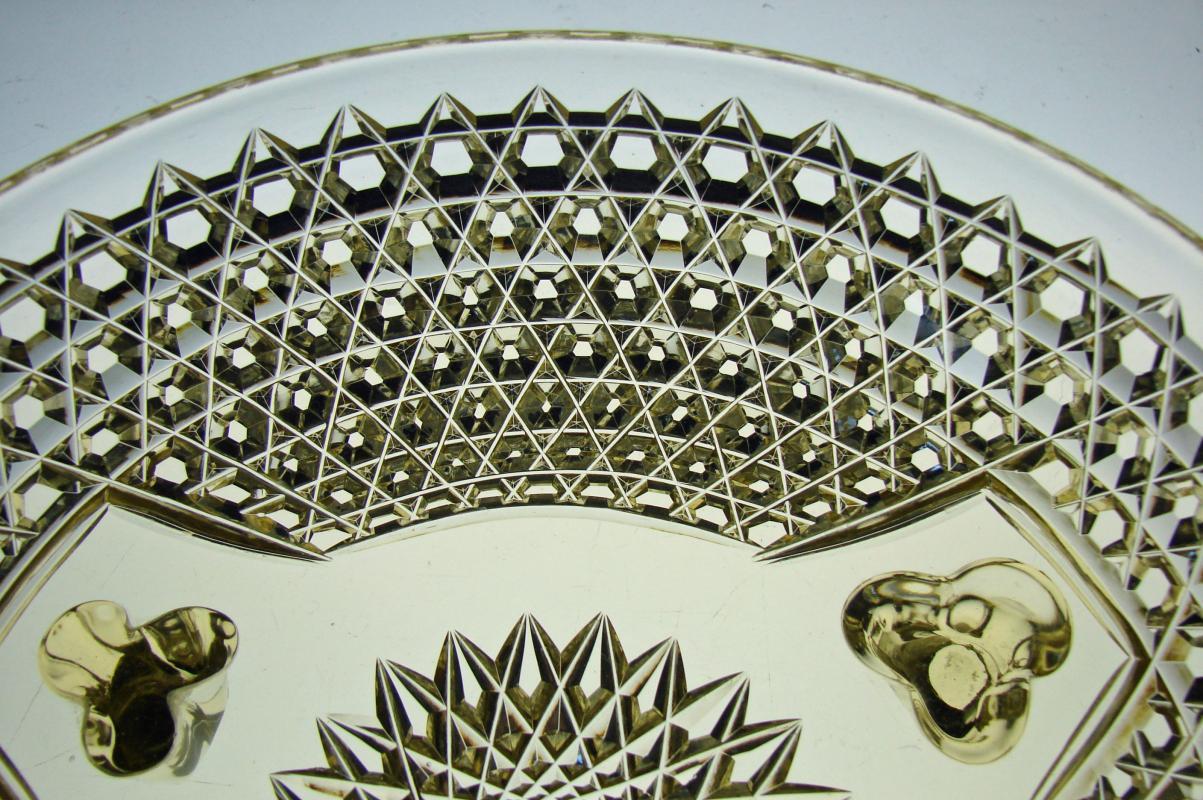 Gold Colored American Brilliant Period Cut Glass Crystal 3 Legged Ferner Bowl
