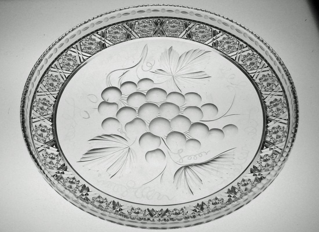 ABP Cut Glass Frisbee Style Plate Signed Tuthill