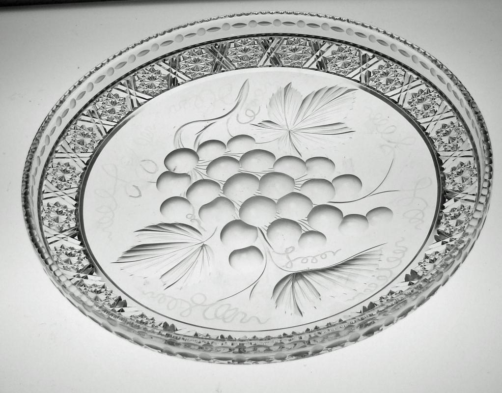 ABP Cut Glass Frisbee Style Plate Signed Tuthill