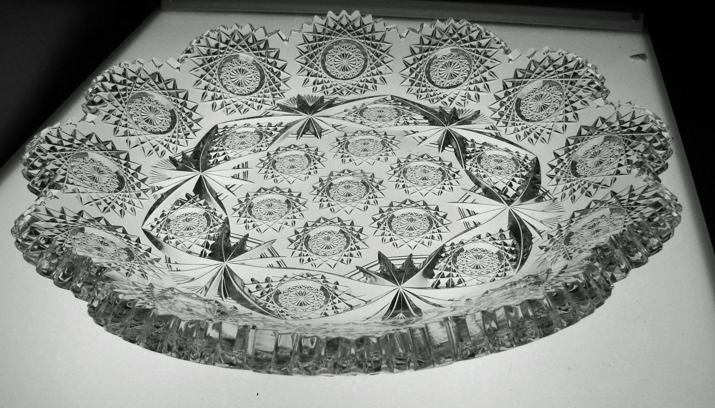 LARGE ABP CUT GLASS CRYSTAL TRAY SIGNED HAWKES