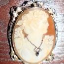 RARE VICTORIAN LARGE SHELL CAMEO in 18K WHITE GOLD INTRICATE FRAME