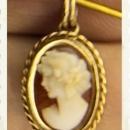 RARE VICTORIAN MINATURE SHELL CAMEO in 14K YELLOW GOLD
