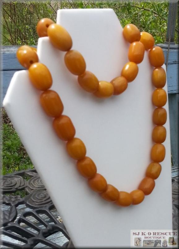 RARE, Large, Egg Yolk Yellow AMBER BAKELITE BEADed Necklace,32