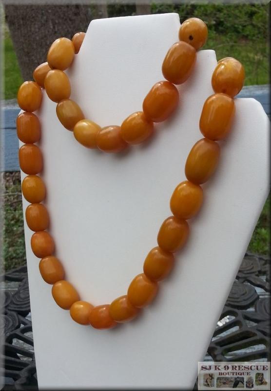 RARE, Large, Egg Yolk Yellow AMBER BAKELITE BEADed Necklace,32