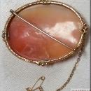 RARE VICTORIAN LARGE SHELL CAMEO, 18K YELLOW GOLD, INTRICATE SAFETY PIN