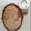 RARE VICTORIAN LARGE SHELL CAMEO, 18K YELLOW GOLD, INTRICATE SAFETY PIN