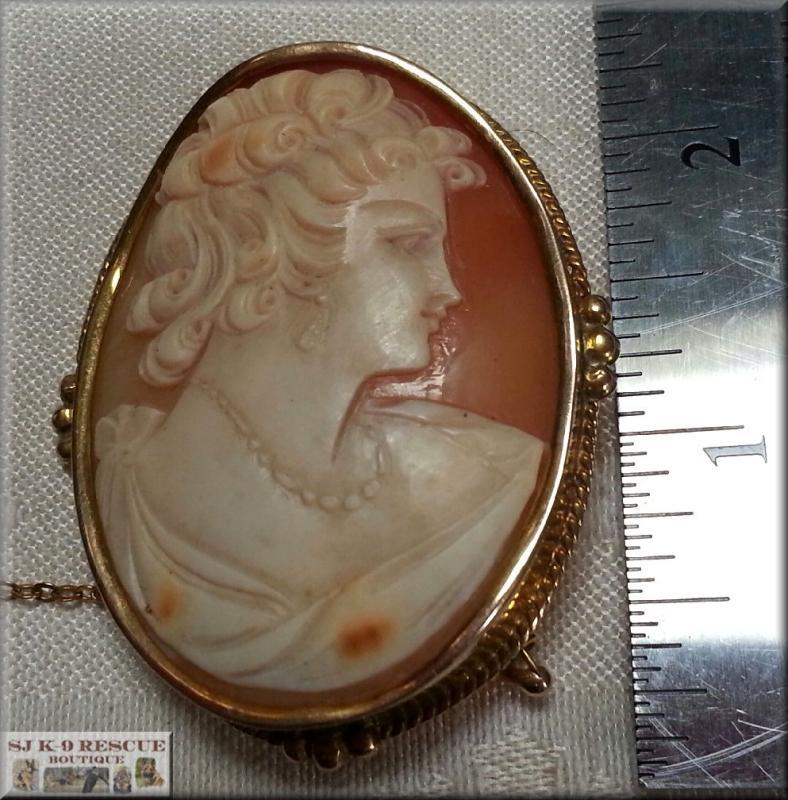 RARE VICTORIAN LARGE SHELL CAMEO, 18K YELLOW GOLD, INTRICATE SAFETY PIN