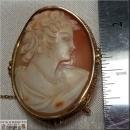 RARE VICTORIAN LARGE SHELL CAMEO, 18K YELLOW GOLD, INTRICATE SAFETY PIN