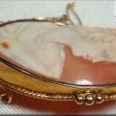RARE VICTORIAN LARGE SHELL CAMEO, 18K YELLOW GOLD, INTRICATE SAFETY PIN