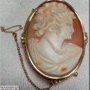 RARE VICTORIAN LARGE SHELL CAMEO, 18K YELLOW GOLD, INTRICATE SAFETY PIN