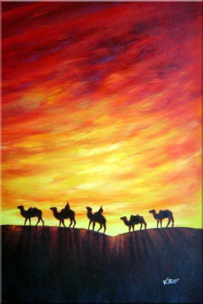 Camel Caravan in Sunset