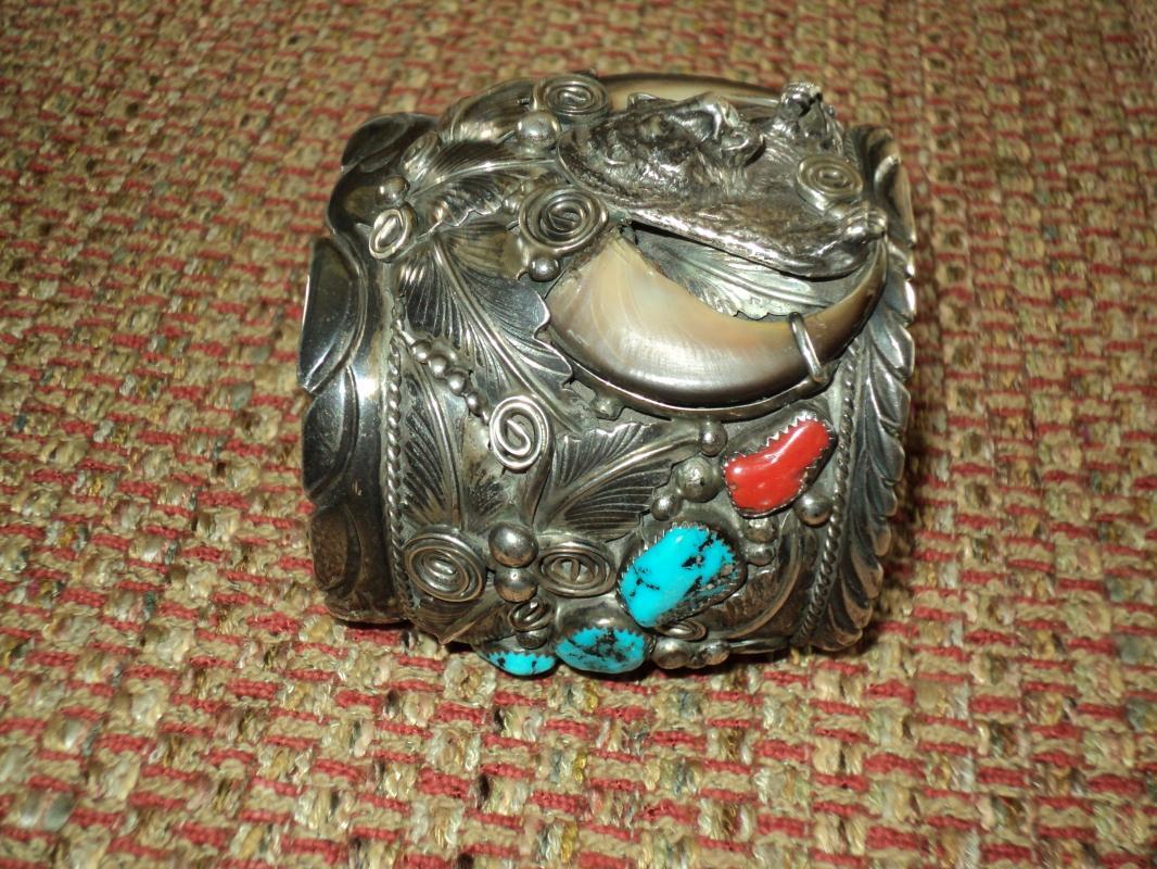 Heavy Navajo Bear Silver Cuff Bracelet by M. Thomas Jr.