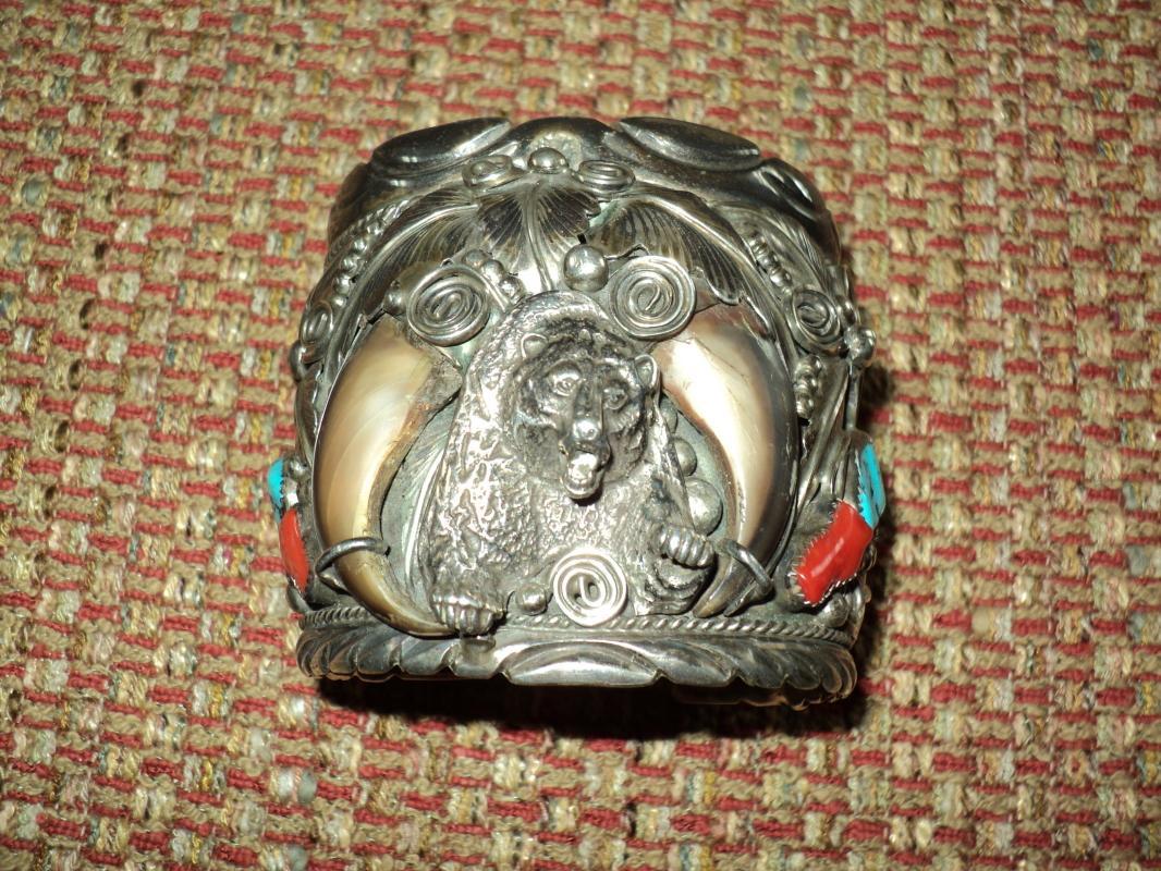 Heavy Navajo Bear Silver Cuff Bracelet by M. Thomas Jr.