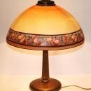 ANTIQUE 1920's GLASS SHADE FRUITS BORDER TABLE LAMP WITH BRASS BASE, unsigned