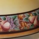 ANTIQUE 1920's GLASS SHADE FRUITS BORDER TABLE LAMP WITH BRASS BASE, unsigned