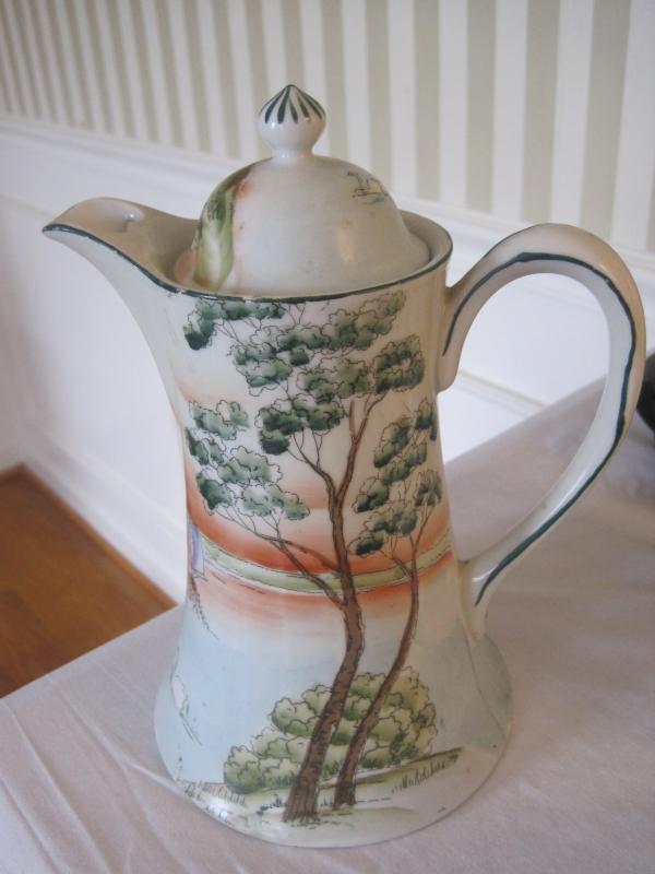 NIPPON CHOCOLATE POT WITH LAKE SCENE-HANDPAINTED MARKED MADE IN NIPPON