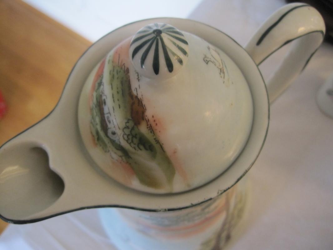 NIPPON CHOCOLATE POT WITH LAKE SCENE-HANDPAINTED MARKED MADE IN NIPPON